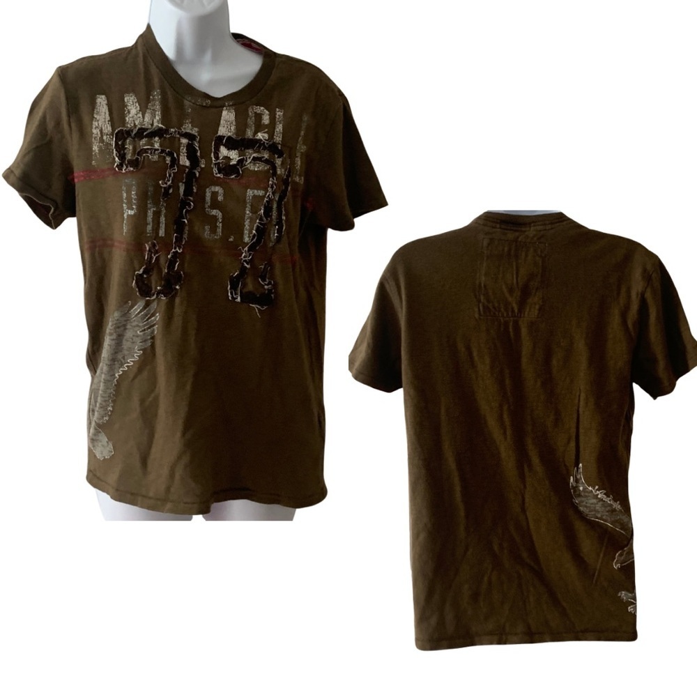 VTG American Eagle brand XS/TP Olive distressed shirt 77 to front and side Eagle